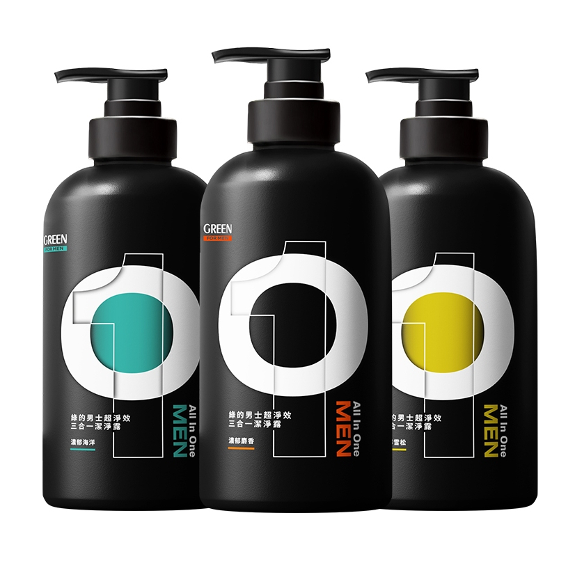 綠的GREEN 男士超淨效三合一潔淨露 500ml 男性沐浴乳麝香/雪松海洋(涼感) 洗髮精 洗面乳X3瓶 (3款任選)