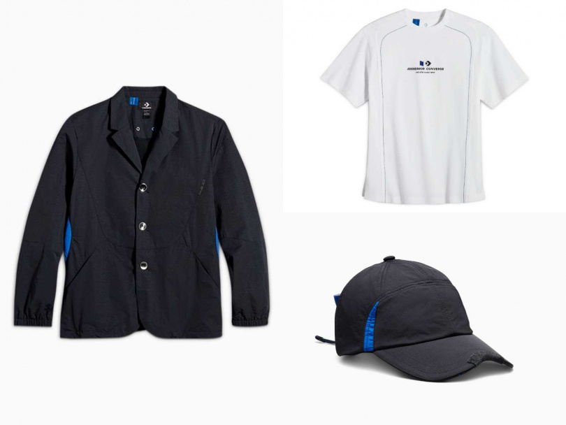 Converse x ADERERROR 西裝夾克／3,980，T恤／1,580元，鴨舌帽／1,280元（圖／品牌提供）