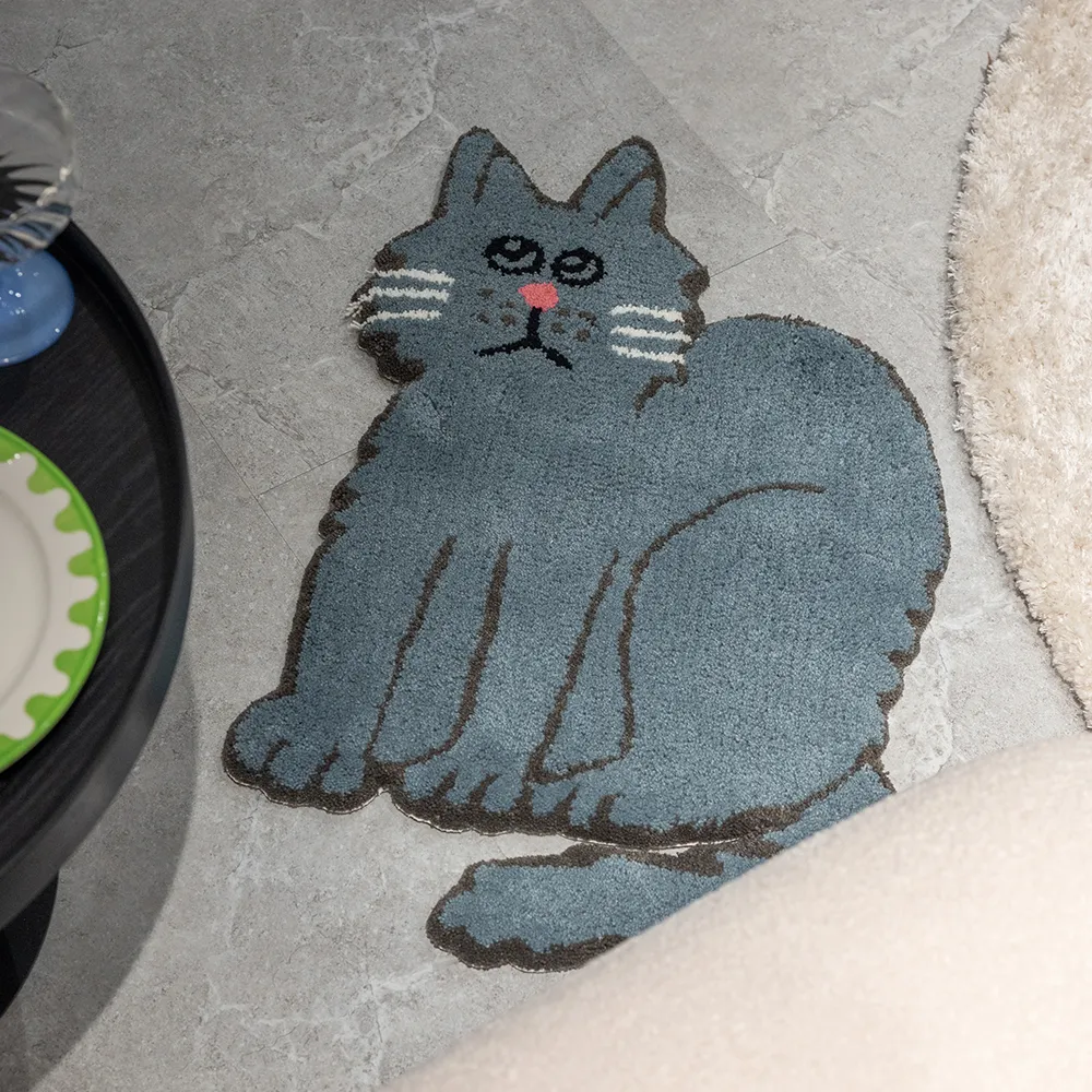 日本製 手工簇絨 Shiomi Wada 插畫聯名款 灰貓