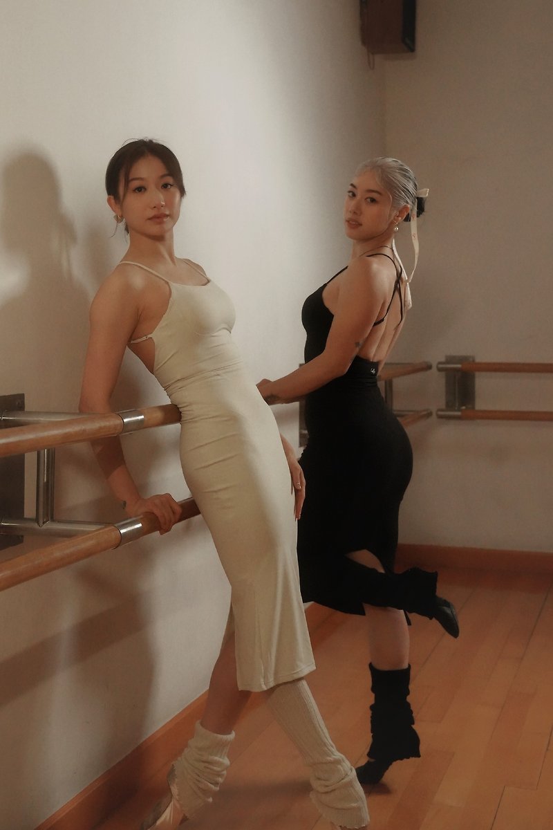 【開衩長裙】交叉背帶連身裙/連身洋裝