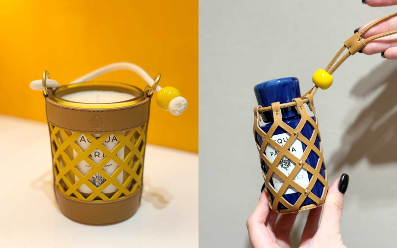 Acqua di Parma義式工藝限量桶型燭袋／11,000元、義式工藝限量香水皮革提袋／7,900元（圖／吳雅鈴攝）