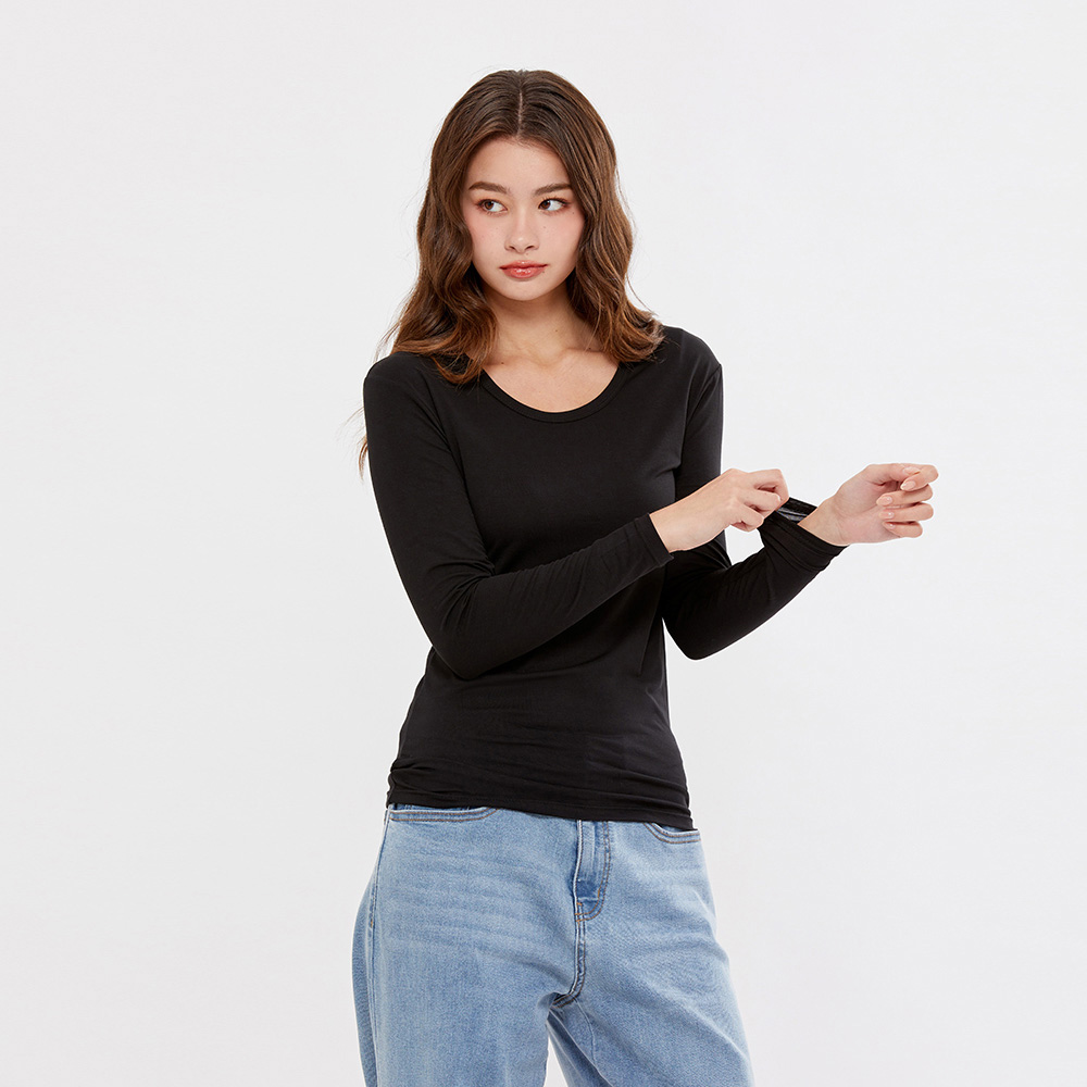 Hang Ten- 石墨烯抗菌圓領暖溫發熱衣-女(黑)