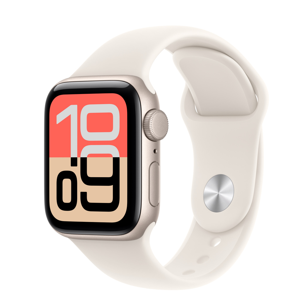 Apple Watch SE 3 (GPS)；40 公釐星光色鋁金屬錶殼；星光色運動型錶帶 - M/L