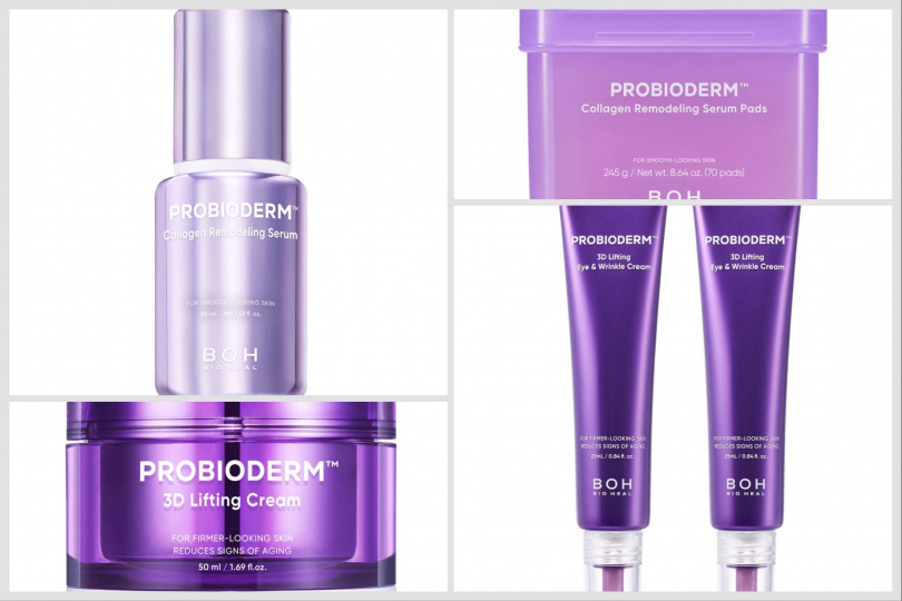 BIOHEAL BOH維他命B5積雪草保濕修護潤澤噴霧、3D全方位緊實益生菌面霜、3D全方位緊實益生菌眼霜。（圖／品牌提供）