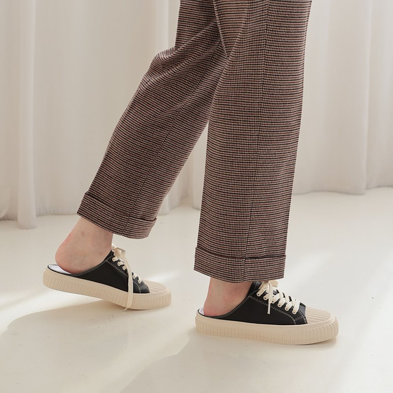 方頭女穆勒鞋餅乾鞋小白鞋真皮百搭懶人鞋後空休閒鞋