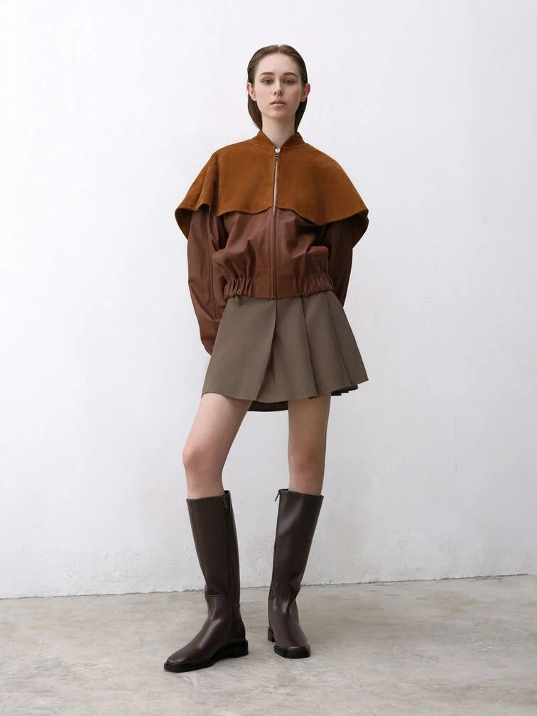 CHARLES & KEITH 素面低粗跟長靴 - 咖啡色