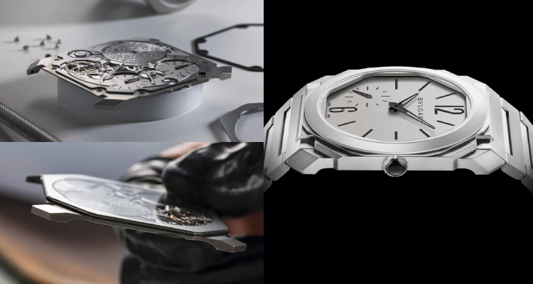 最後的壓軸曝光，自然要以寶格麗最具代表性的「Octo Finissimo」超薄錶作為收尾。其標誌性的八角形切面，配上淡雅的鮭魚粉放射紋路，隨著光影流動閃耀，，讓每一個角度都隱約展現出有如建築般的立體層次及工藝，為整套造型留下最耐人尋味的視覺印象。