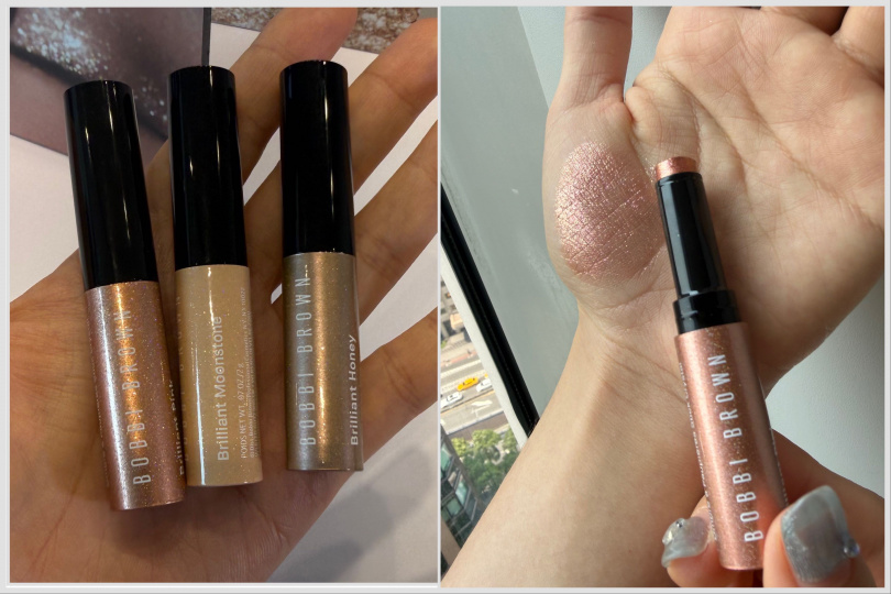 BOBBI BROWN 極致鑽石水感眼影棒（月光石、蜜糖棕、粉鑽石） 2g / 1,300元。右為色號粉鑽石（圖／tingting攝）