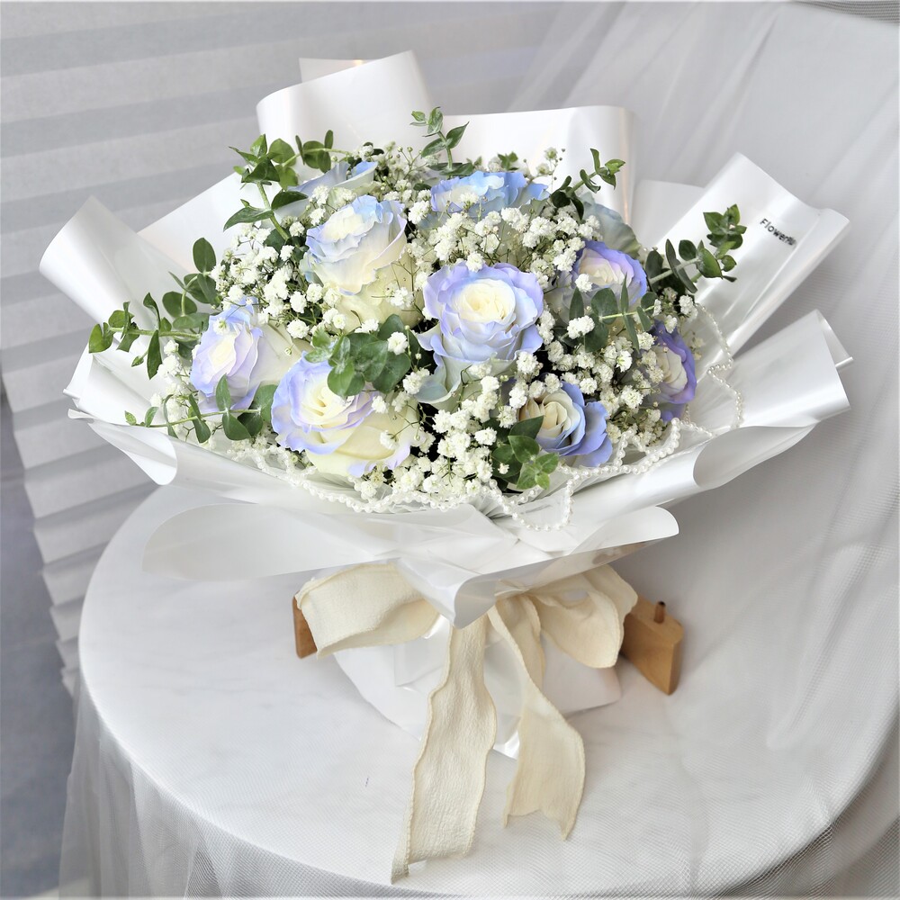 【Flower Plus】冰雪玫瑰 碎冰藍漸層玫瑰花束 情人節