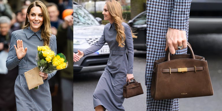 凱特王妃穿千鳥格紋洋裝配DeMellier麂皮包出門好感度超高！同款中價位小眾包品牌台灣網購也能買到 | ELLE
