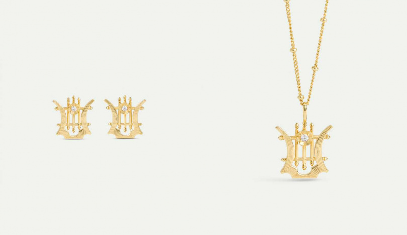 左：Les Néréides 愛樂而生-七弦琴耳環 ／4,000元；右：Les Néréides 愛樂而生-七弦琴項鍊／8,400元（圖／品牌提供）