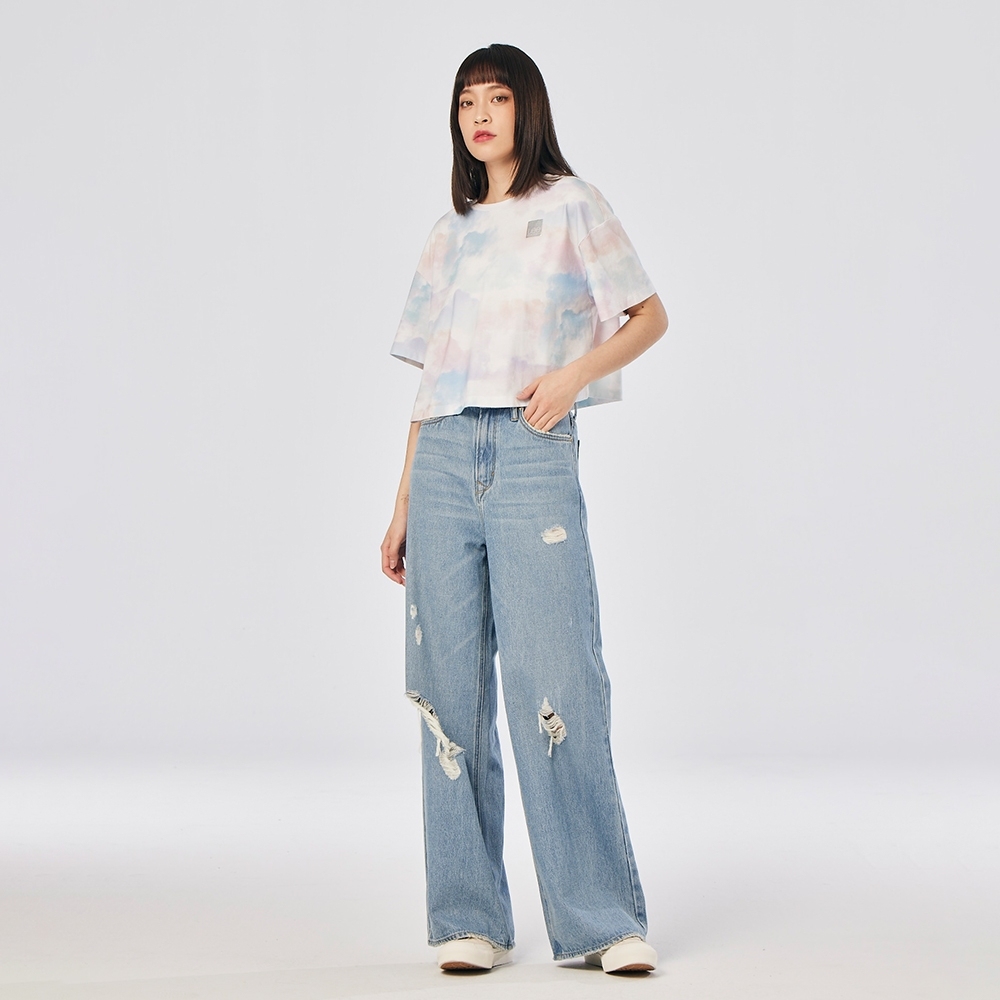 Lee 女款 高腰牛仔褲 牛仔寬褲 刷破 11.25oz | 101+