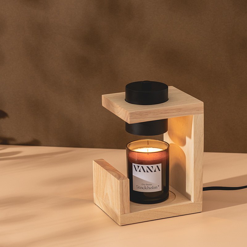 【送蠟燭】Hygge No. 03 摩登實木款香氛暖燈-原色 融蠟燈 可調光