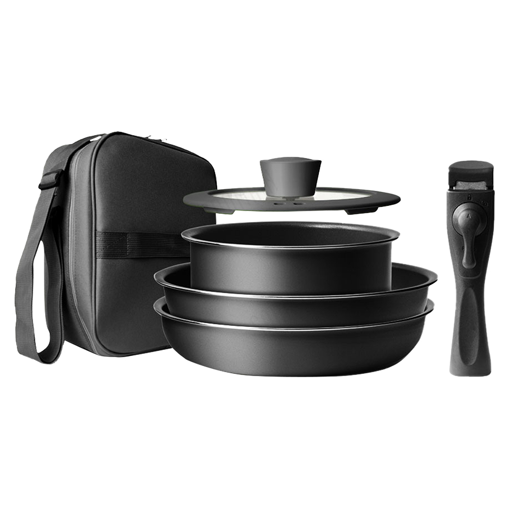 仙德曼露營鍋具組-24cm不沾鍋系列-黑色-1入