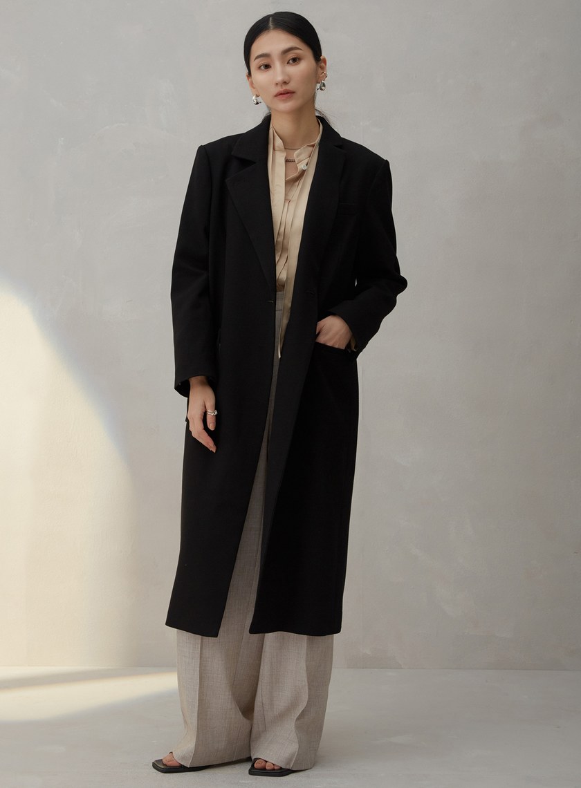 微繭型側釦長版大衣