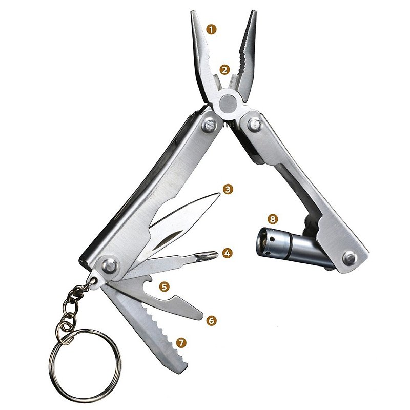 8 合 1 Multitool 多功能鉗子 - 帶 LED 燈的折疊袖珍工具