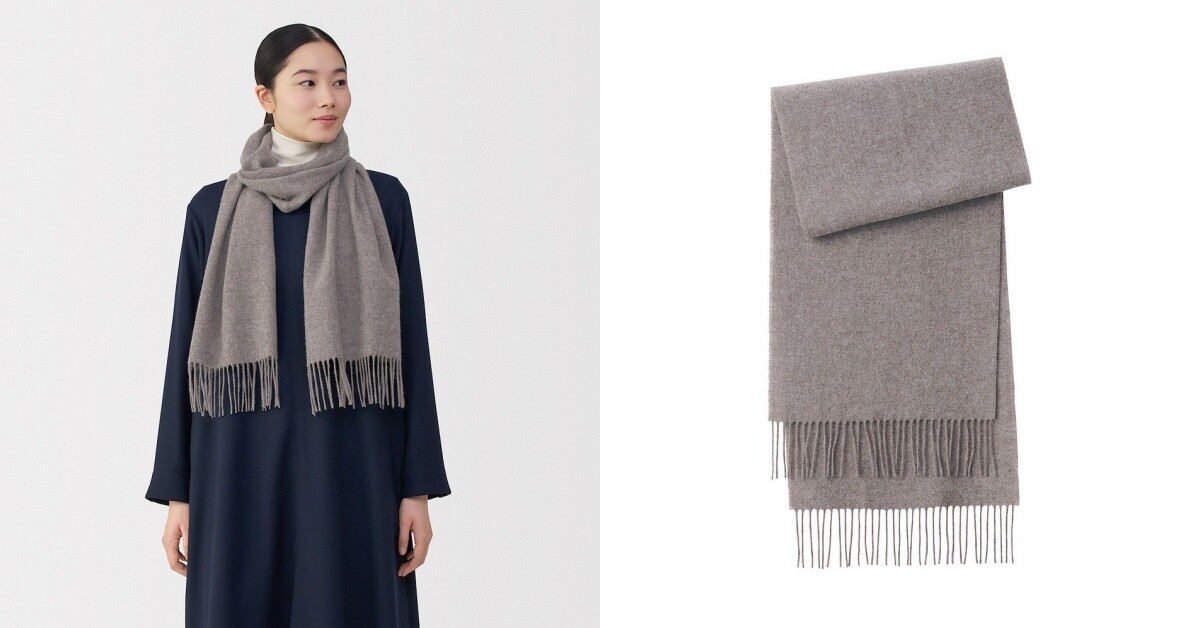 無印良品「500元內交換禮物」推薦：蓬鬆羊毛圍巾深摩卡棕，NT$590