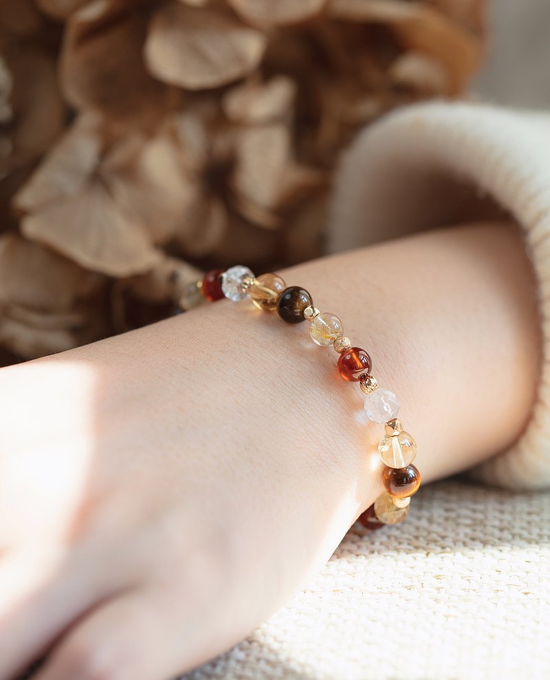 虎之力 虎眼石橙石榴石鈦晶黃水晶手鍊